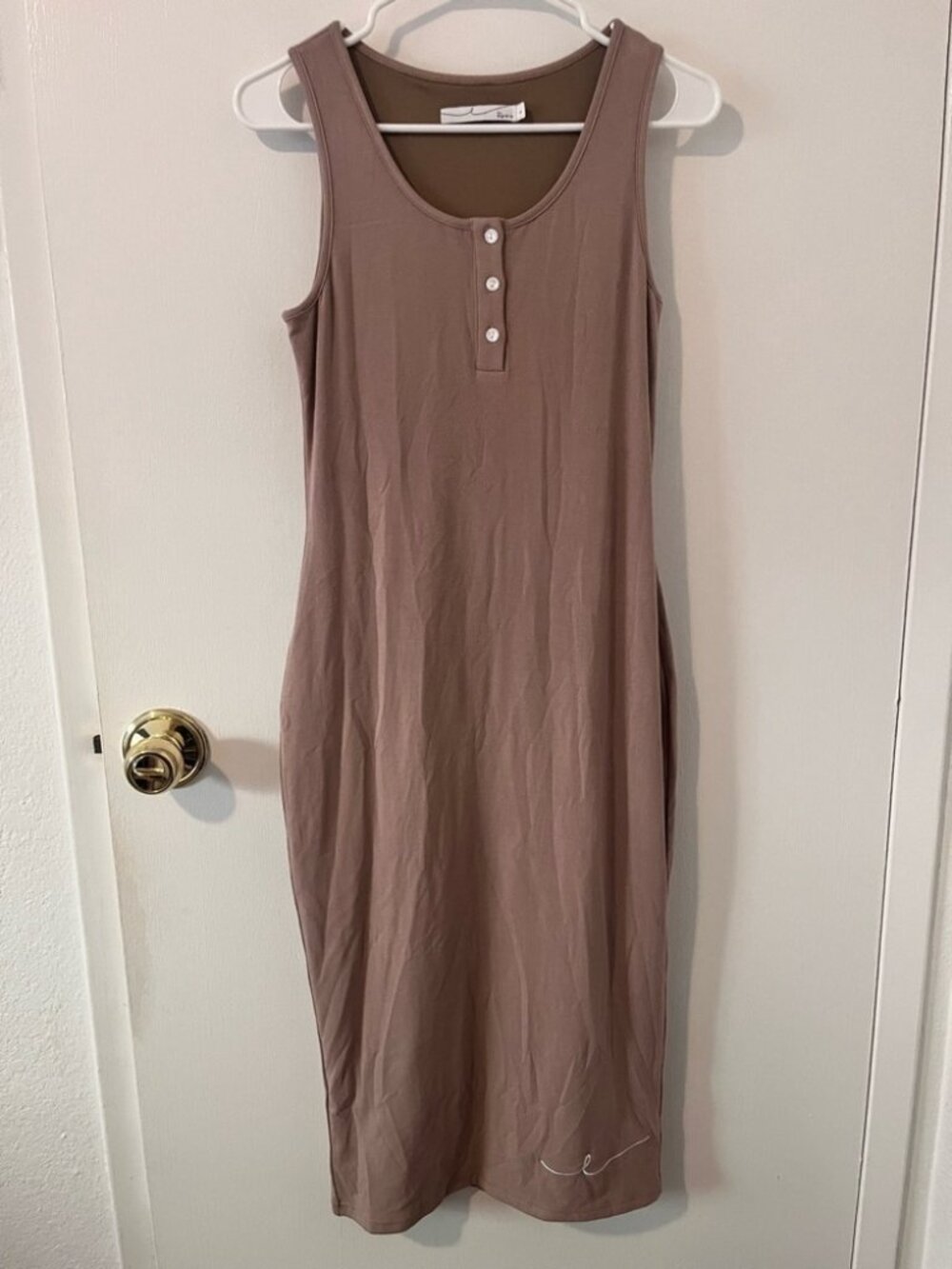 ByEgreis Taupe Bodycon Button Detail Midi Dress Rayon Fully Lined Large